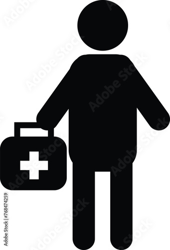Avatar doctor icon. Doctor icon with first aid bag sign. Doctor on duty symbol. flat style.