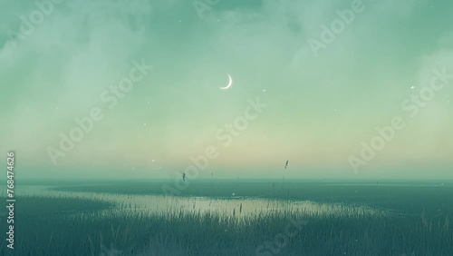 nature background with riverbank feather drifting faint aura gentle ripples. seamless looping overlay 4k virtual video animation background