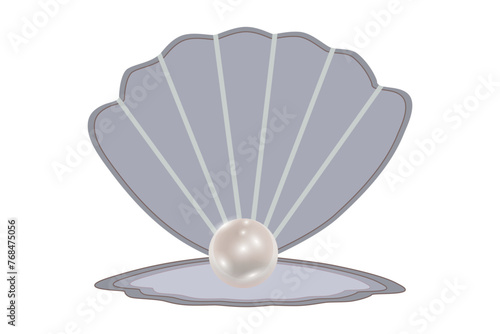 Pearl shell. Vector realistic beautiful natural open oyster shell with mother of pearl inside icon closeup isolated on white background. Seashell design template for graphics. Foreground.