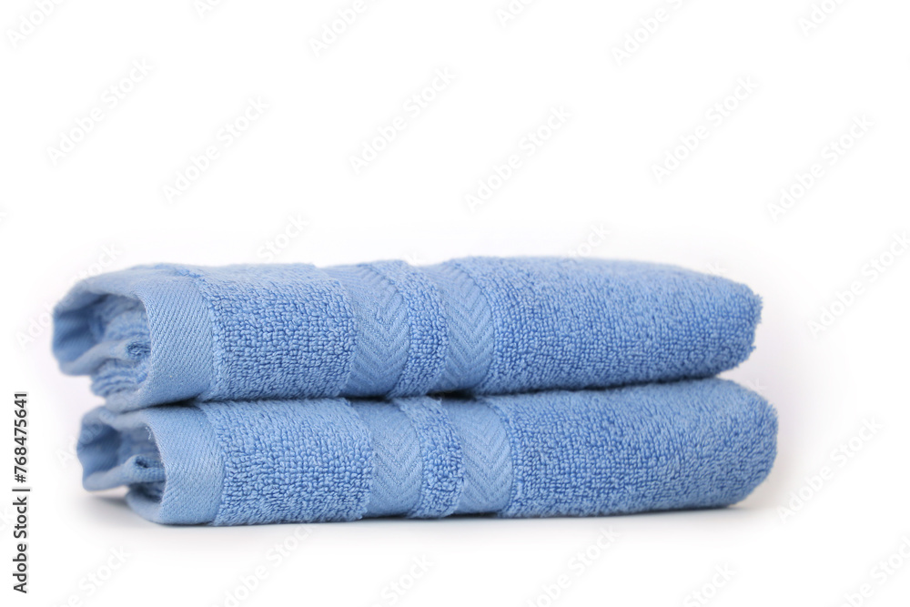 Light Blue Bath Towel Stack of 2 Arrow Fancy Towel Isolated with White Background