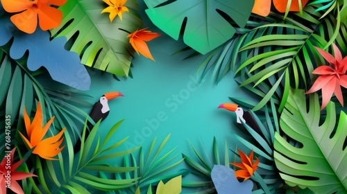 Nature scene with tropical foliage  paper cutout effect