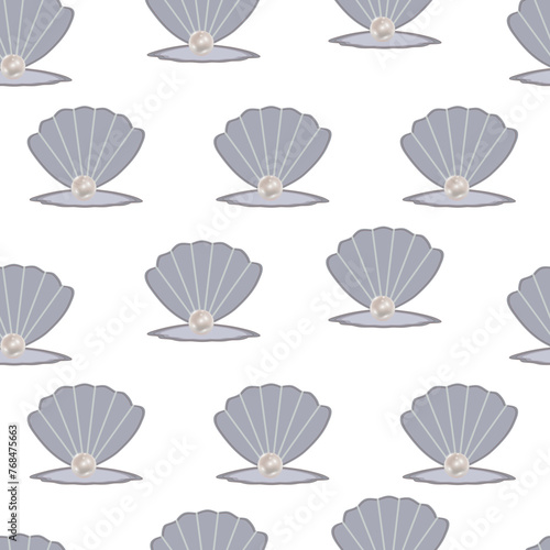 Sea shells with pearl seamless pattern. Trendy shell pattern with pearls for wrapping paper, wallpaper, stickers, notebook cover and other designs