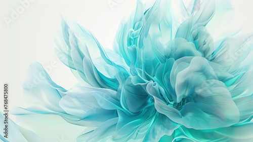 Blend of Sky Blue and Mint Green Abstract Blooming Shape. Wallpaper, Background, Painting, Watercolor, Copy Space, Water, Clean, Pattern, Wave, Curve, Shape, Silk, Smooth, Swirl
