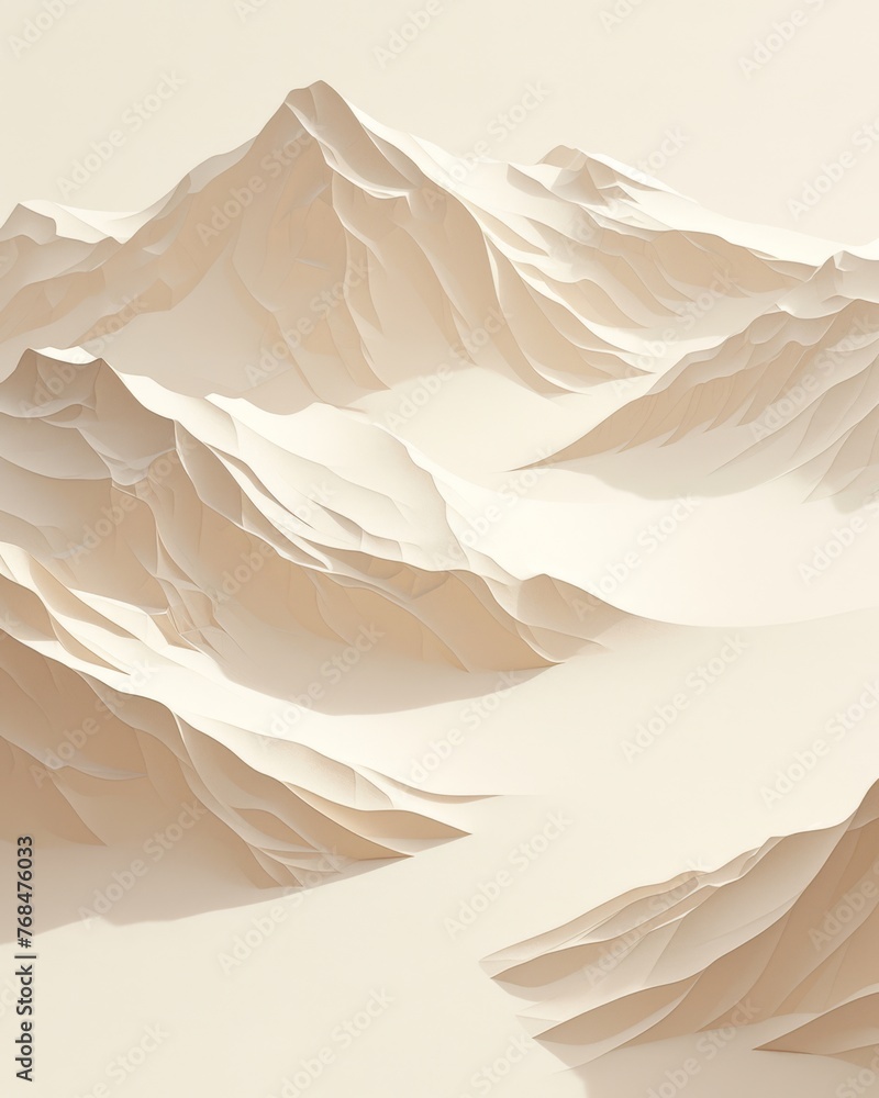 Serene desert landscape in origami, minimal paper art