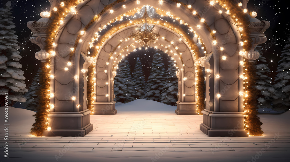 Fototapeta premium A tunnel with lantern lights creates a dynamic visual impact