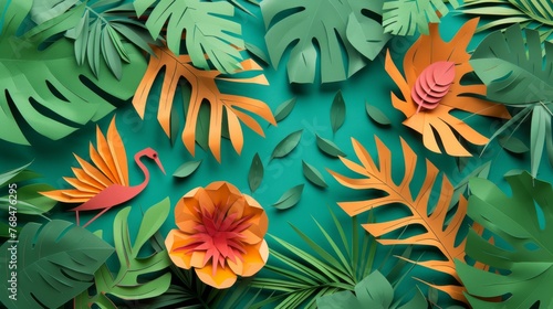 Tropical nature in paper art  cutout plant background