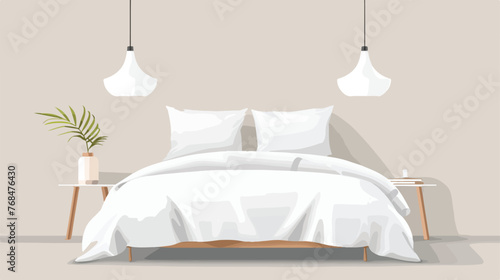 Beautiful white pillow on bed with table light lamp d