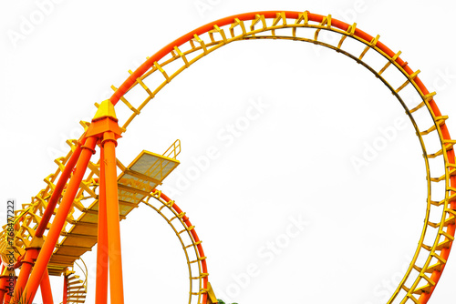 Fototapeta Naklejka Na Ścianę i Meble -  Detail image of a roller coaster track on white background