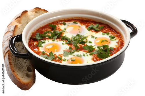 A bowl of hot soup with poached eggs and slices of bread floating on top. The steam rises from the bowl, adding to the appetizing scene. Isolated on a Transparent Background PNG.