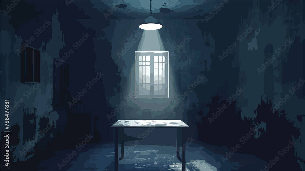 Dark gritty interrogation room with single bright lig - obrazy, fototapety, plakaty 
