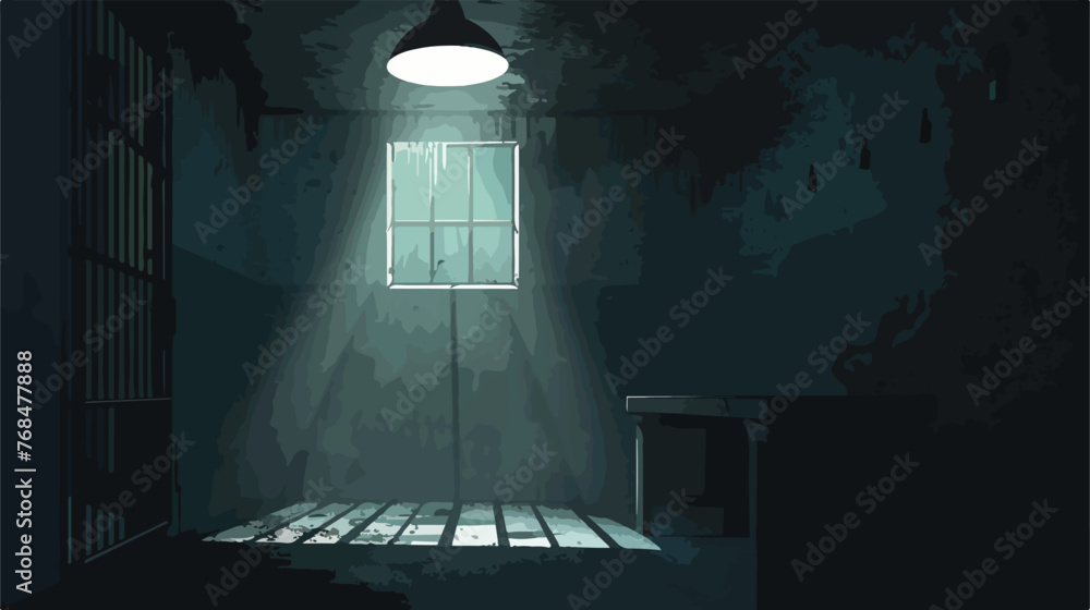 Dark gritty interrogation room with single bright lig - obrazy, fototapety, plakaty 