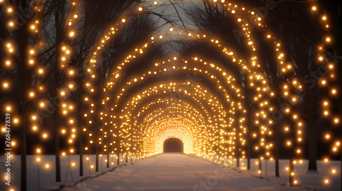 A tunnel with lantern lights creates a dynamic visual impact