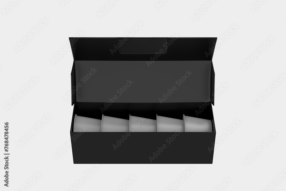 Box with Glossy Coffee Capsules Mockup Isolated On White Background. 3d illustration Box with Glossy Coffee Capsules Mockup Isolated On White Background. 3d illustration