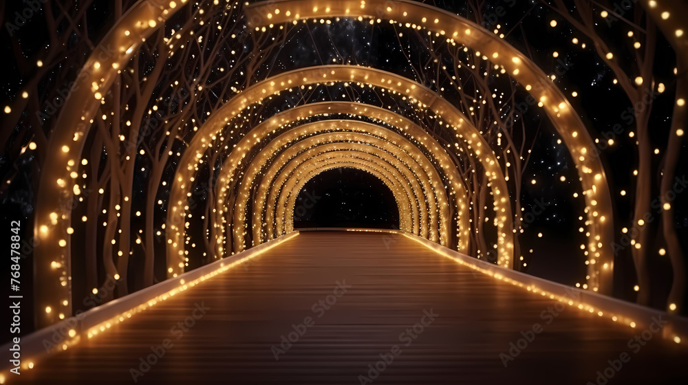 Fototapeta premium Empty street with a tunnel of string lights