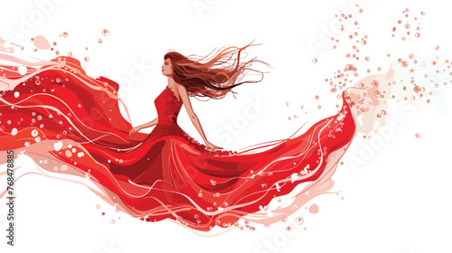 Graceful lady in scarlet dress posing underwater flat © Nobel