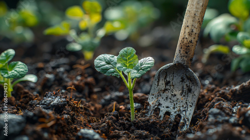 Gardener's Fork in Soil - Vegetable Patch Scene