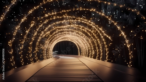 Empty street with a tunnel of string lights © Derby