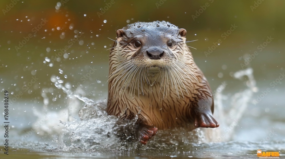 A playful otter tumbles through the water its sleek fur glistening with droplets as it splashes with joy. A playful otter tumbles through the water its sleek fur glistening with droplets as it splashes with joy.