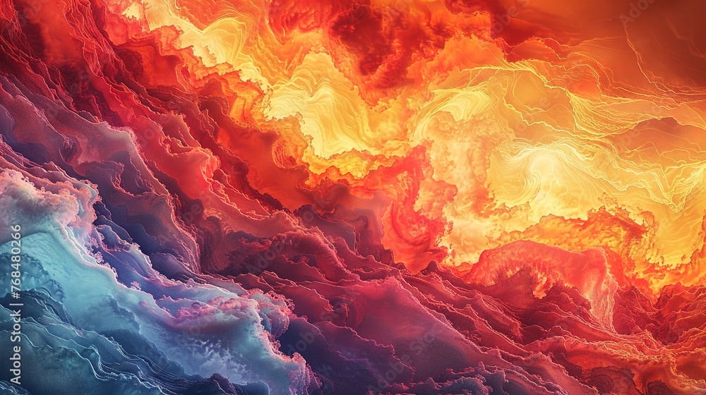 Abstract interpretations of natural phenomena, from fiery sunsets to stormy skies, rendered in the subtle gradients and textures of watercolor that capture the essence of the natural world in