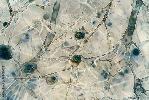 Microscopic image showing Aspergillus fungal hyphae in a lung cell block specimen obtained during bronchoalveolar lavage. Concept Microscopic Imaging, Aspergillus Fungal, Hyphae, Lung Cell Block photo