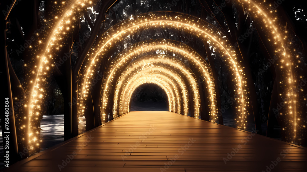 Fototapeta premium Empty street with a tunnel of string lights