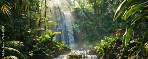 Beautiful tropical rainforest with sunlight