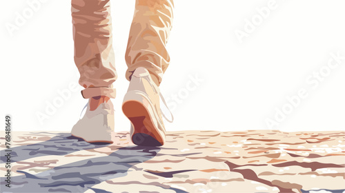 Legs of a young man walking on the stony street. Brig photo