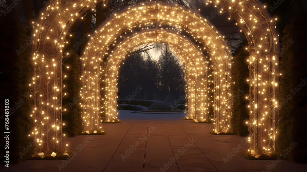 Fototapeta premium Empty street with a tunnel of string lights