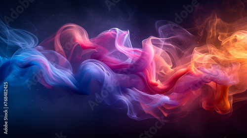  Colorful splash. Liquid and smoke explosion of colors on dark  background . Abstract pattern. Horizontal banner