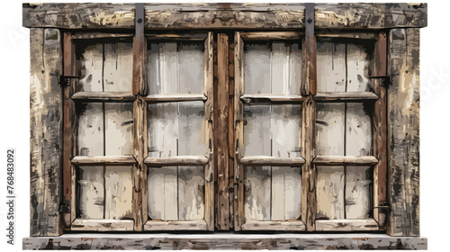 Old wooden window frame with patterns on a transparen