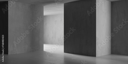 Abstract empty concrete interior. Minimalistic dark room design template