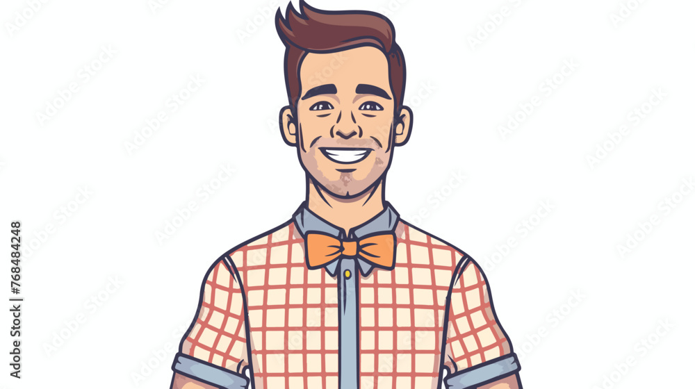 line happy man with bow tie and shirt flat vector 