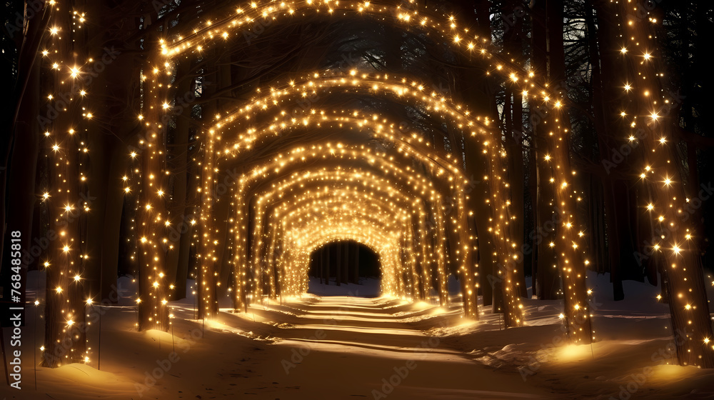 Fototapeta premium Empty street with a tunnel of string lights