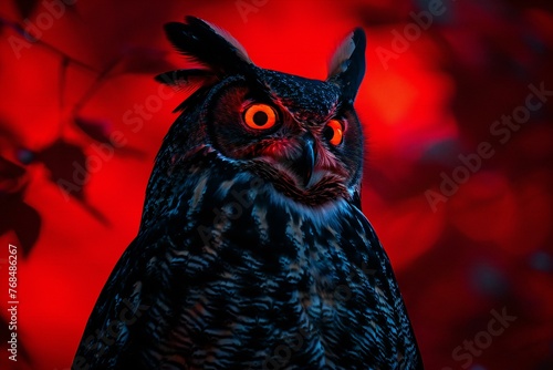 Eurasian Eagle Owl (Bubo bubo) on a red background