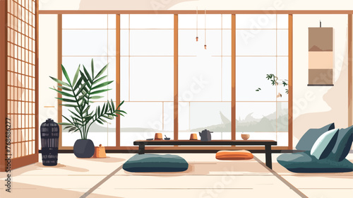 Modern zen living room with sofa and furniture Japanes