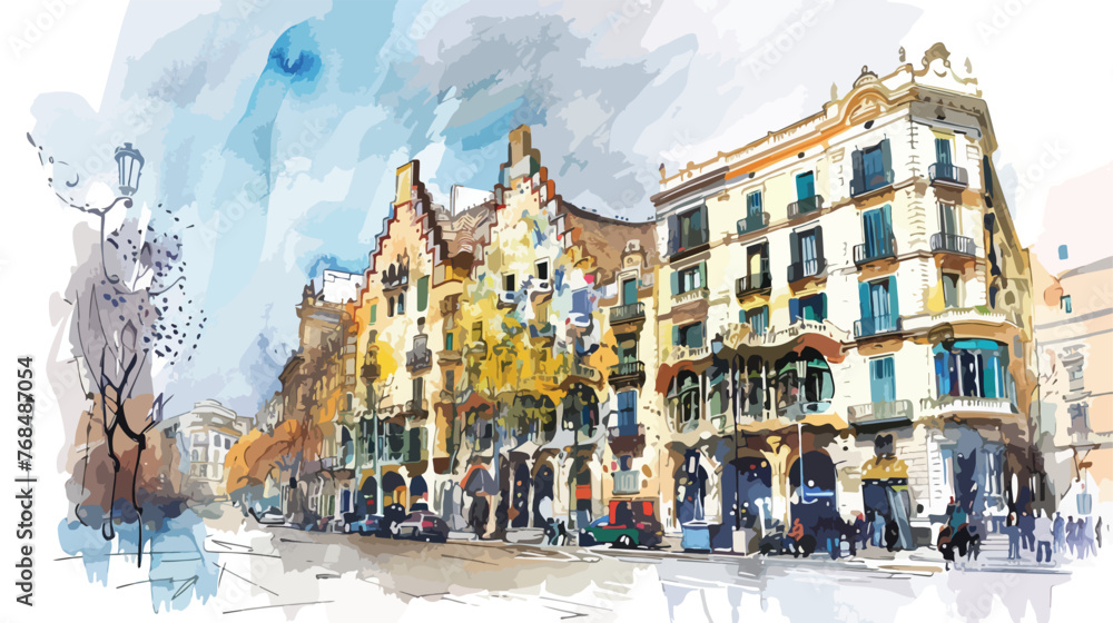Watercolor barcelona architecture sketch generative  - obrazy, fototapety, plakaty 