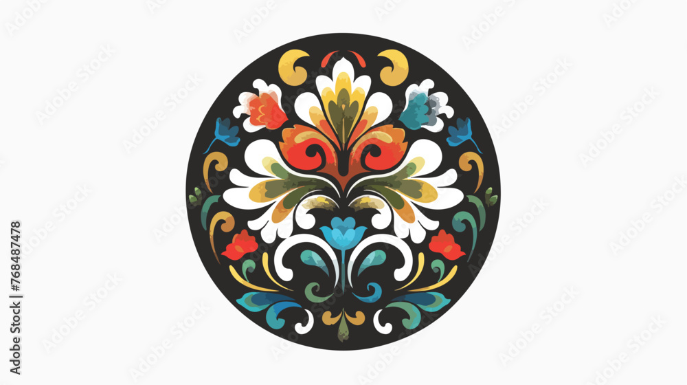 Multiolored floral ornament isolated situated in a black