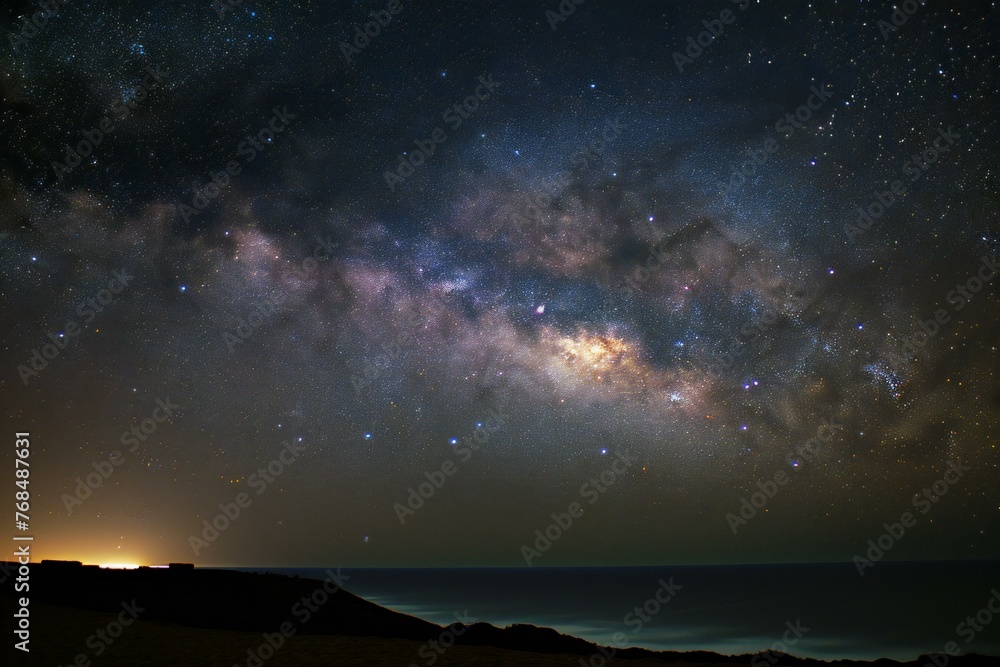 Milky Way galaxy with stars and space dust in the universe,  Long exposure photograph, with grain