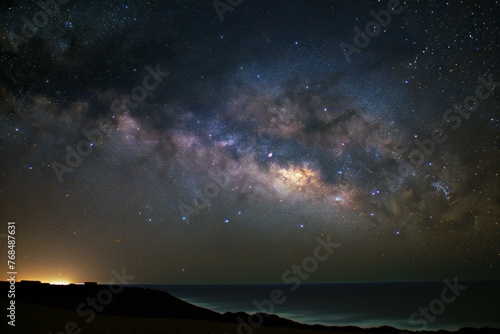 Milky Way galaxy with stars and space dust in the universe   Long exposure photograph  with grain