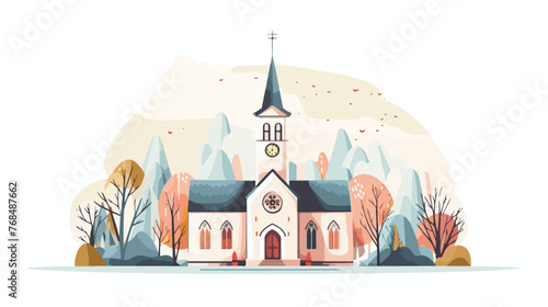 Whimsical Wedding Church Flat vector isolated on white