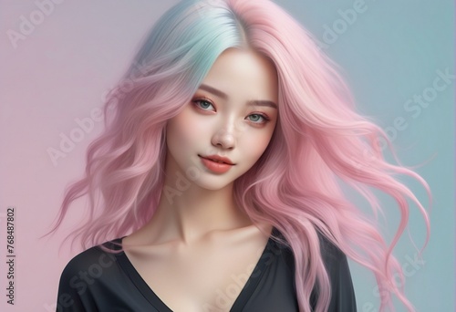 Portrait of a beautiful girl with pink hair, Girl with pink hair