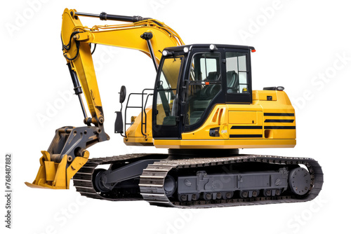 A yellow and black bulldozer showcasing its powerful design and construction. The bulldozer appears ready for heavy-duty work. Isolated on a Transparent Background PNG.