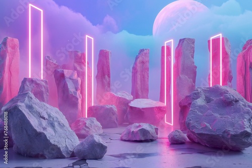 Futuristic landscape with neon light