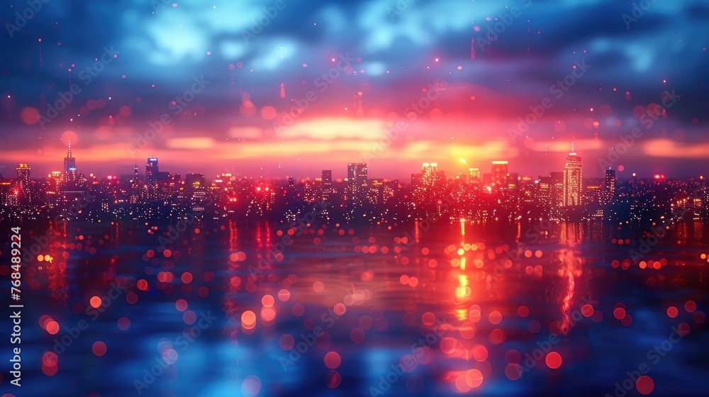 Urban Cityscape Illuminated by Sunset and City Lights Urban Cityscape Illuminated by Sunset and City Lights
