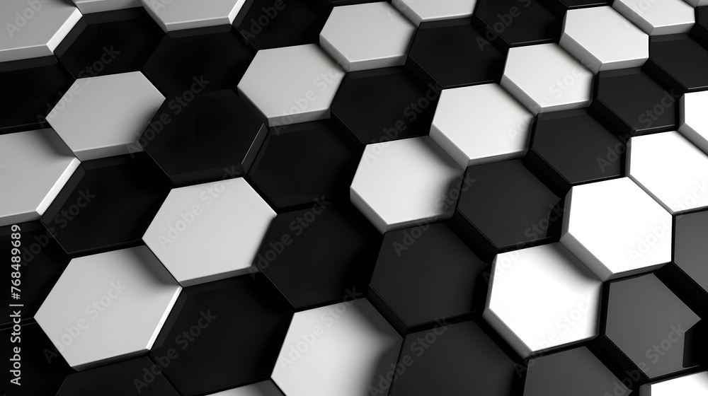 Naklejka premium Digital black and white 3d honeycomb structure hexagonal graphic poster web page PPT background