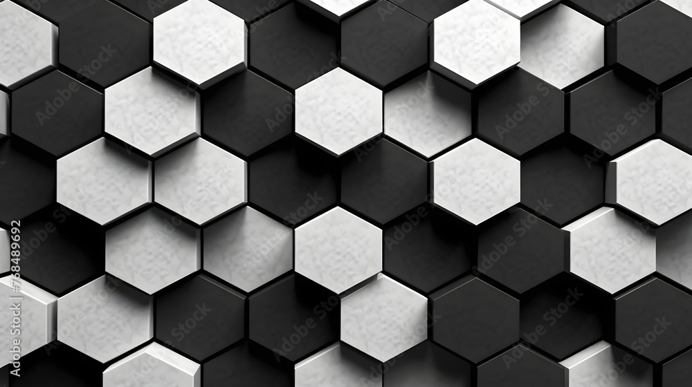 Digital black and white 3d honeycomb structure hexagonal graphic poster web page PPT background - obrazy, fototapety, plakaty 
