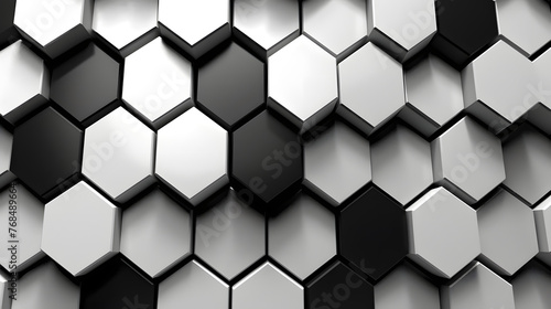 Digital black and white 3d honeycomb structure hexagonal graphic poster web page PPT background © yonshan
