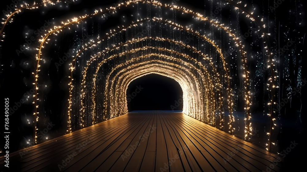Fototapeta premium Empty street with a tunnel of string lights