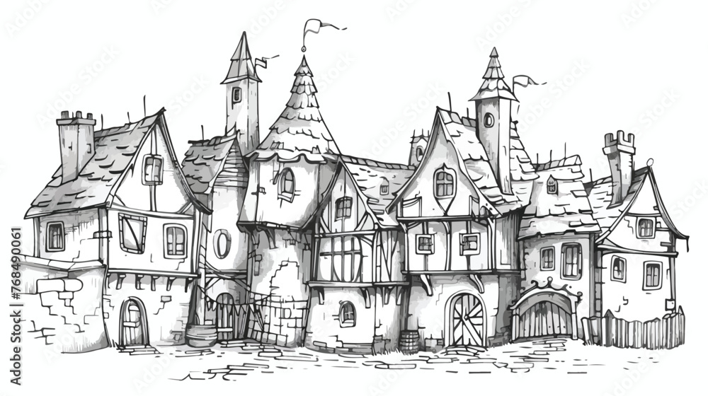 Pencil and ink illustration of a medieval fantasy 