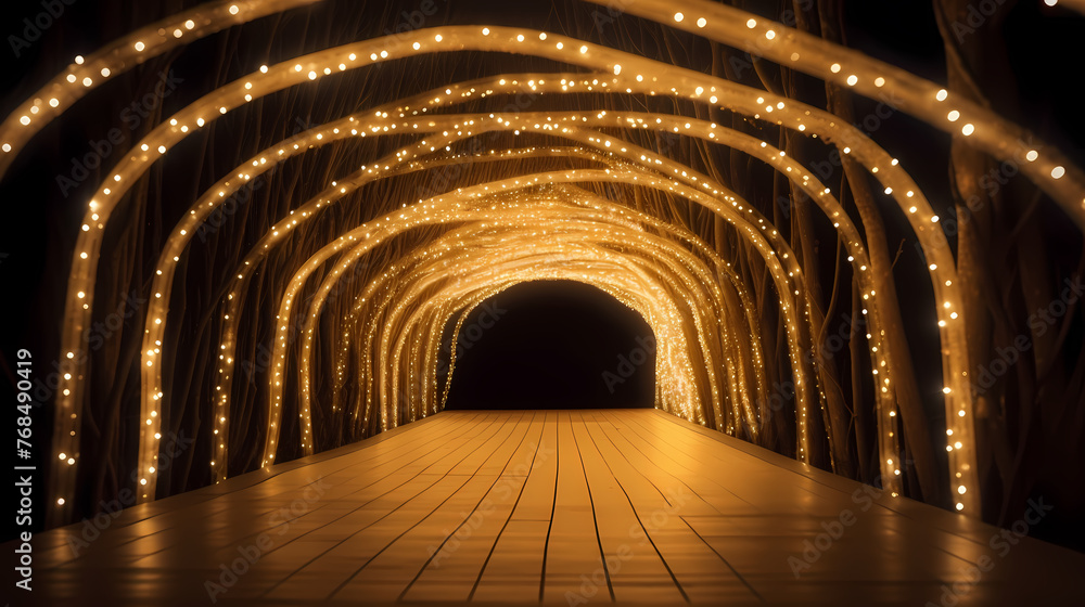 Fototapeta premium Empty street with a tunnel of string lights